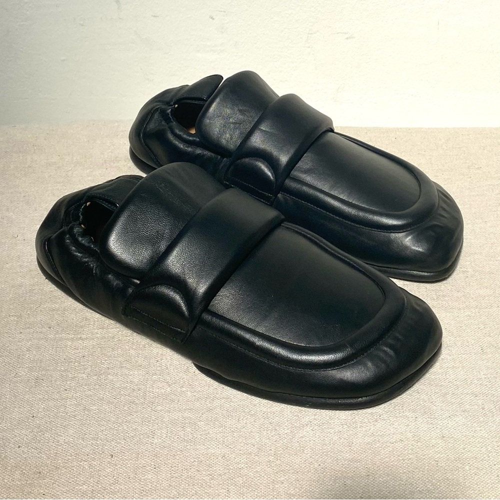 Dries Van Noten black leather puffy padded elasticized men's loafers size 43